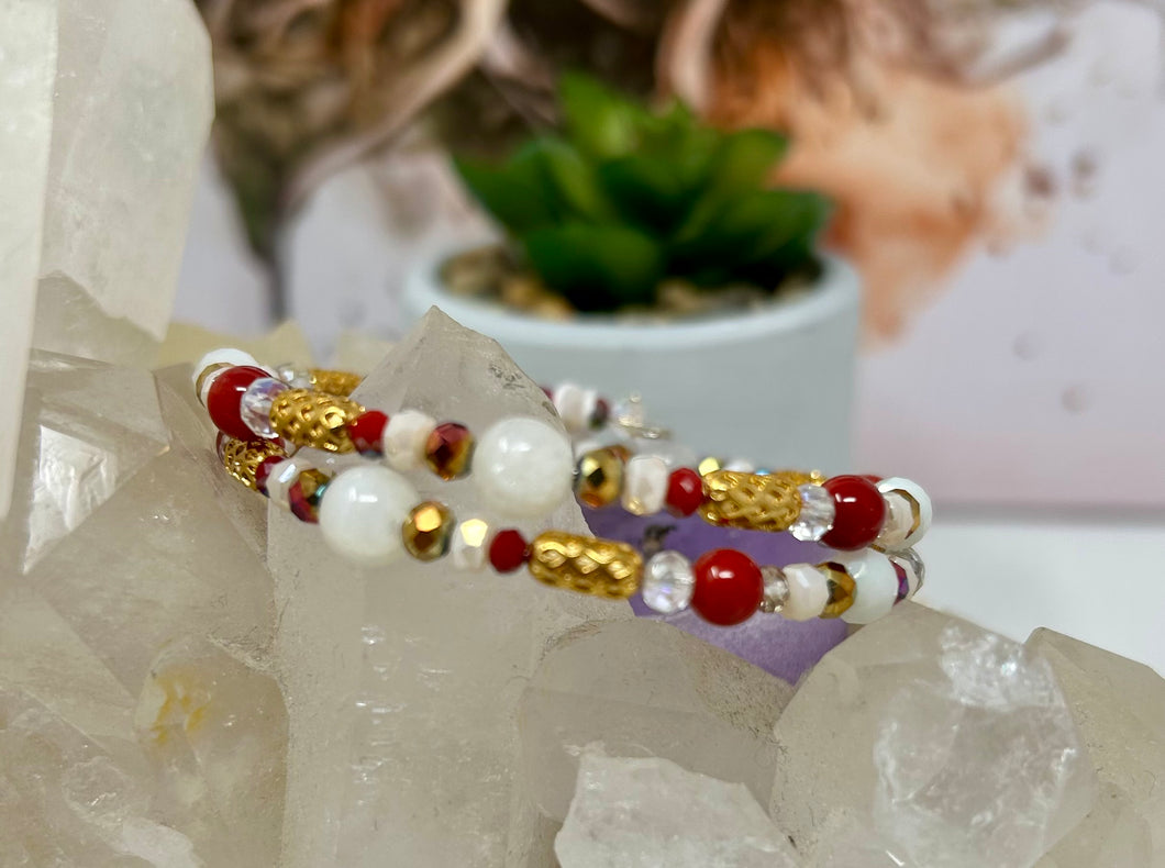 Moonstone and Coral Bracelet