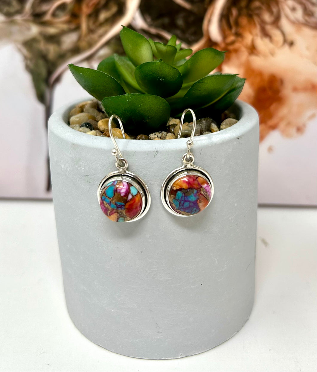 Pink Oster Turquoise Earrings