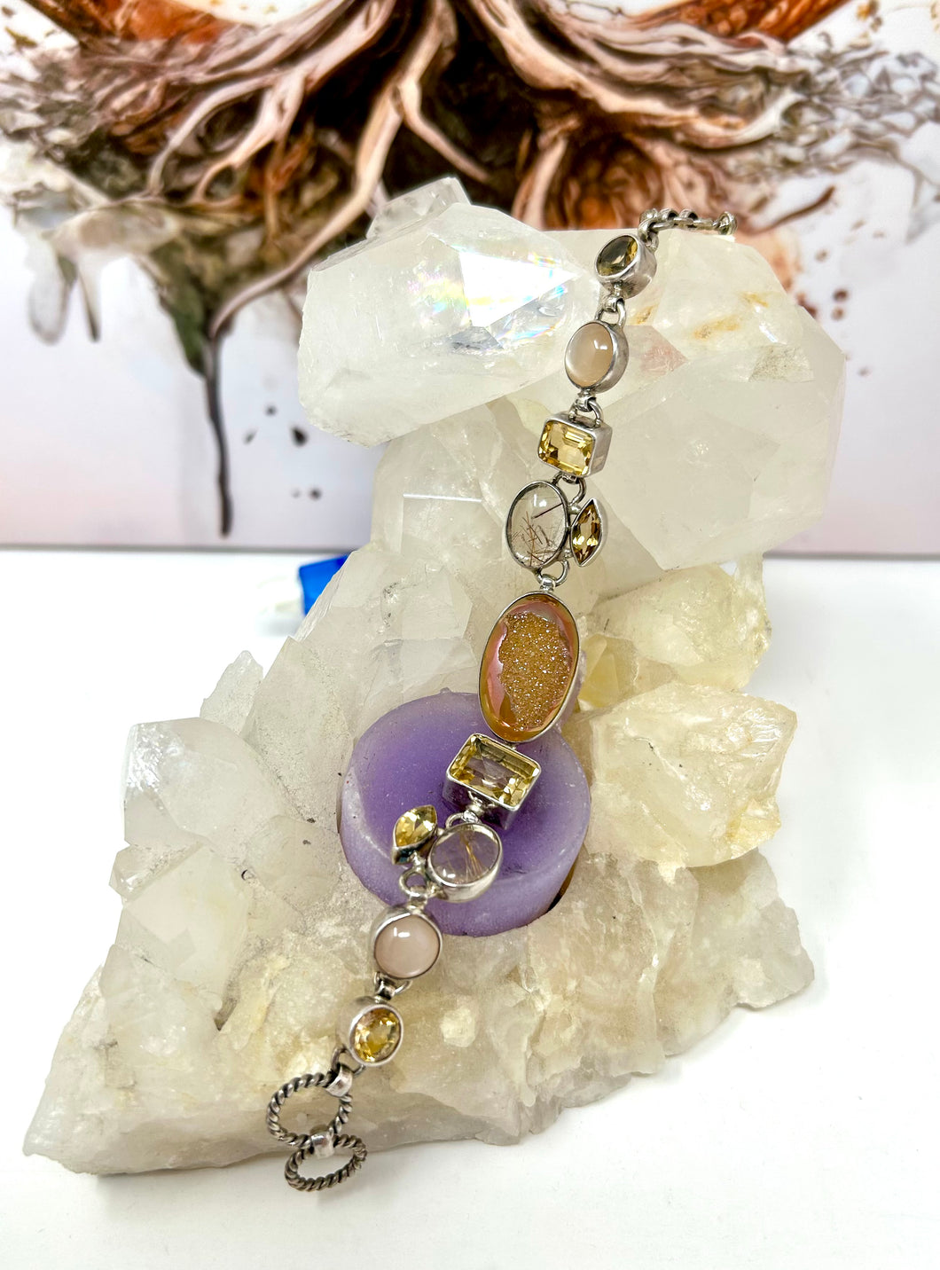 Rutilated Quartz, Citrine and Moonstone Bracelet