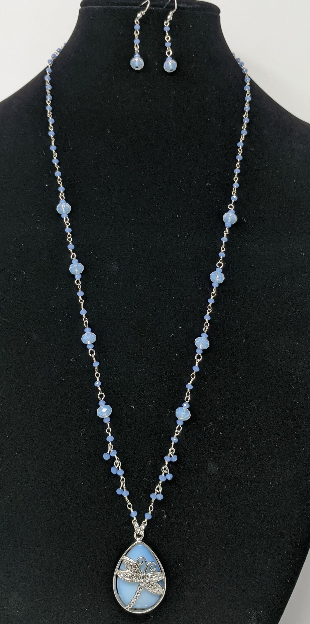 Dragonfly Opalite and Crystal Glass Necklace